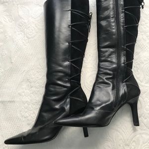Knee-High Black Leather & Suede Boots SZ 7M